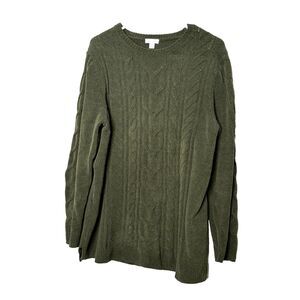 J. Jill Women’s Olive Green Chenille Cable Knit Sweater Size LT L Tall Large